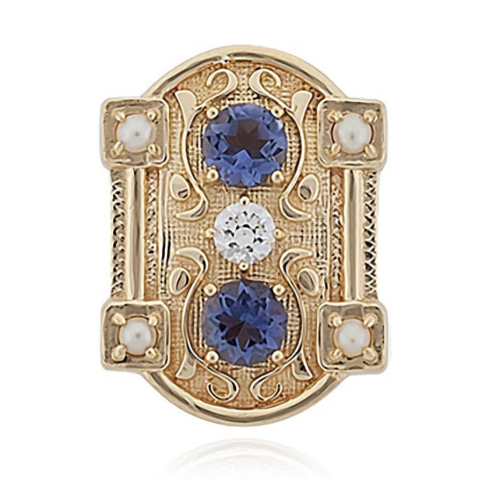 SL738 14kt Yellow Gold Diamond and Iolite and Pearl top