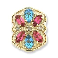 SL247 14kt Yellow Gold Diamond and Pink Tourmaline and Swiss Blue Topaz top