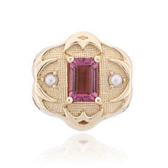SL582 14kt Yellow Gold Pink Tourmaline and Pearl top