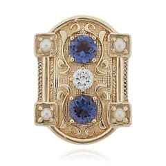 SL738 14kt Yellow Gold Diamond and Iolite and Pearl top